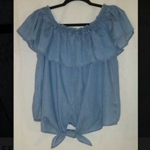Express Off-Shoulder Tie Denim Shirt